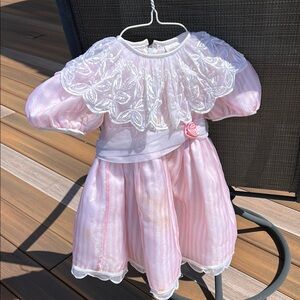 Pink Striped Baby Dress with Lace Details